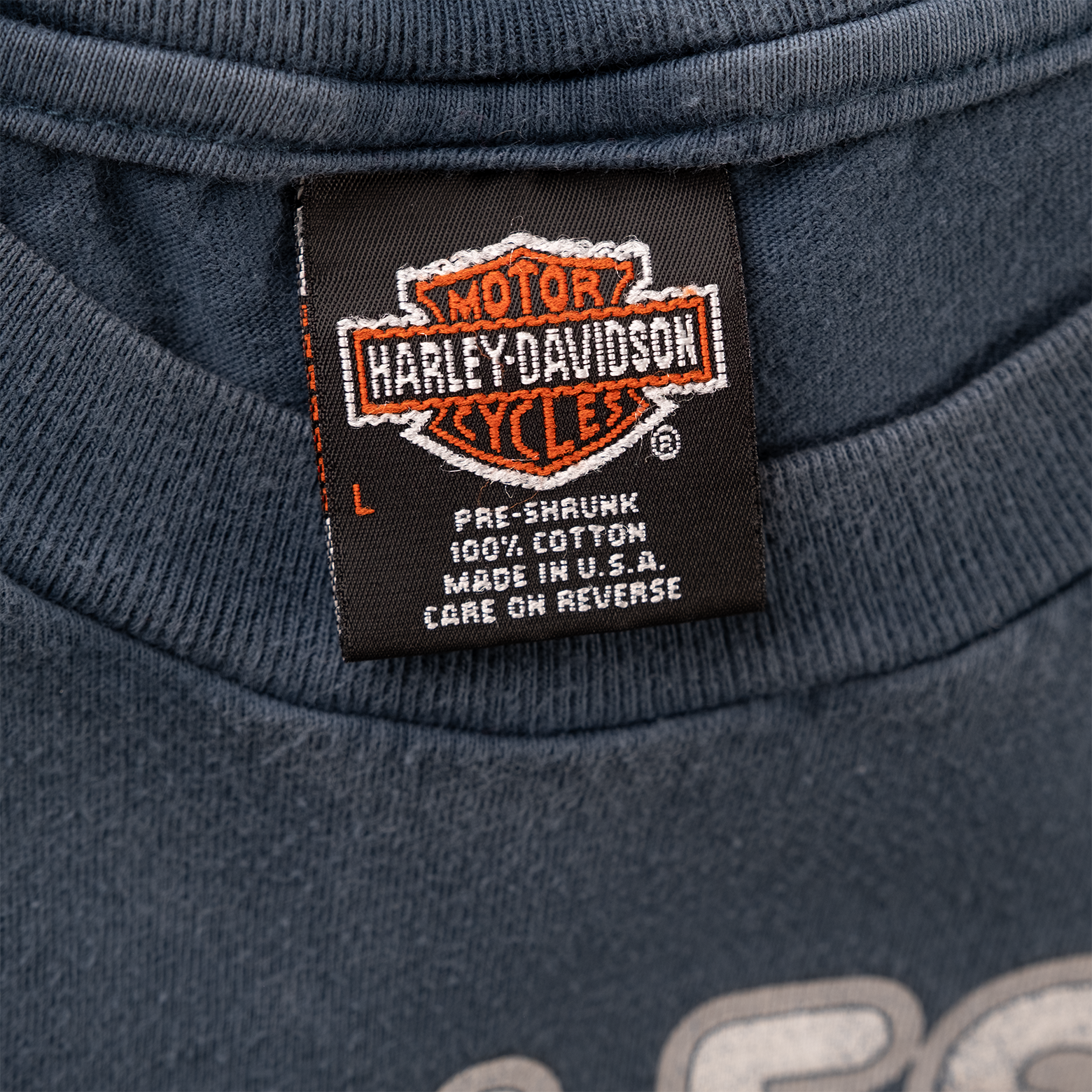 Harley-Davidson Made in USA label on 1990s Low Country Charleston graphic T-shirt in Size Large.