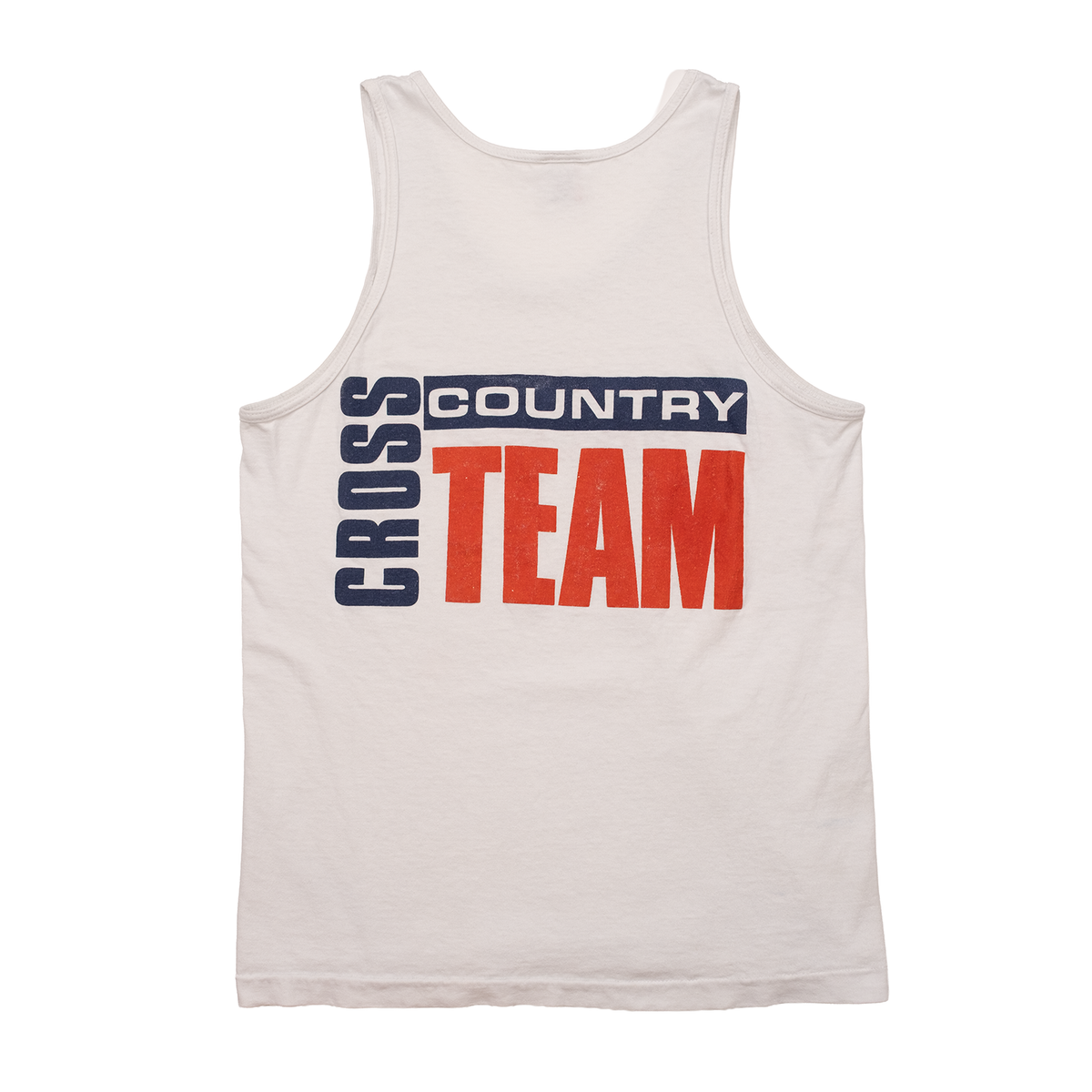 Fruit of the Loom Large neck label on 1990s Claremont cross country team tank.