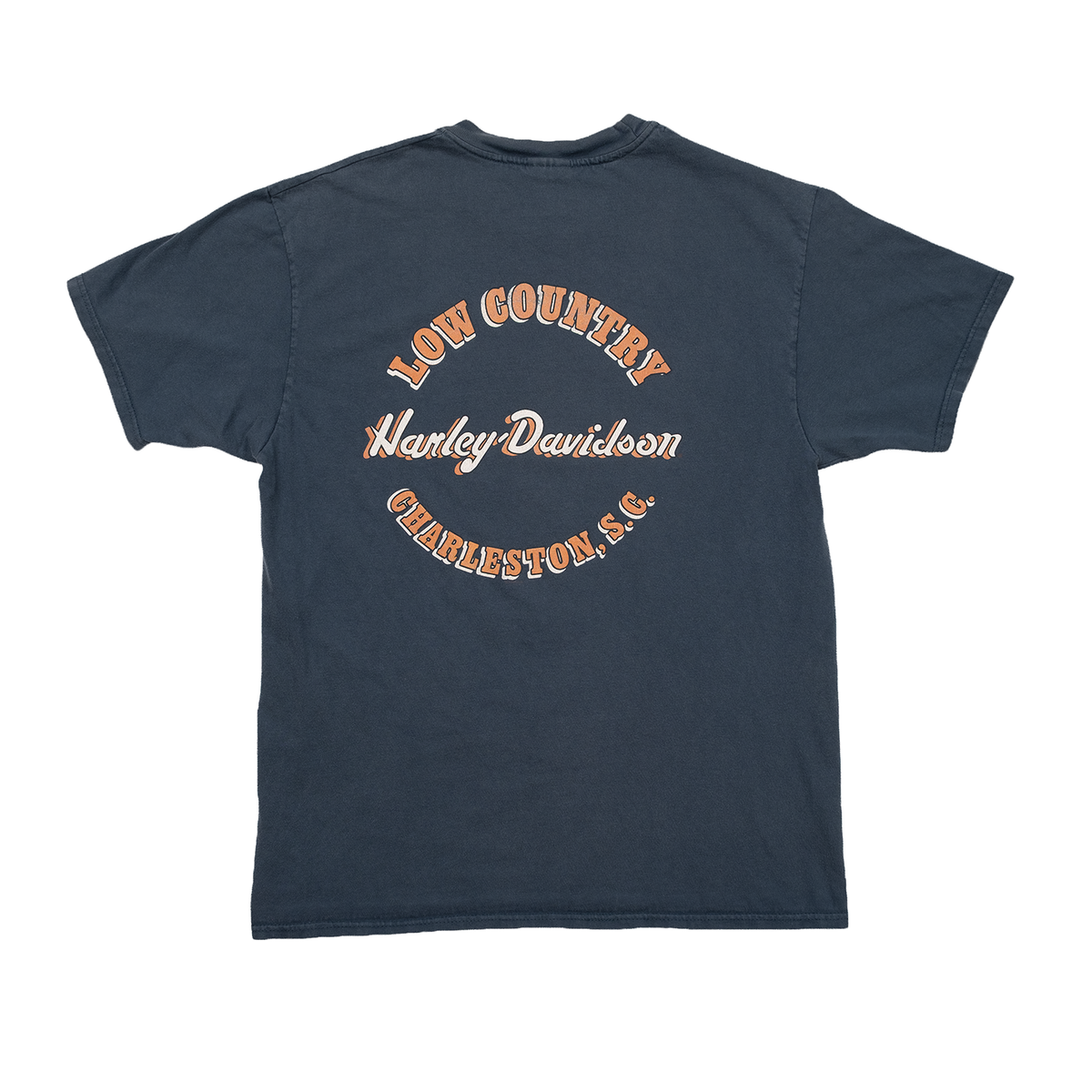 Back view of 1990s Harley-Davidson Low Country Charleston tee with dealership graphic.