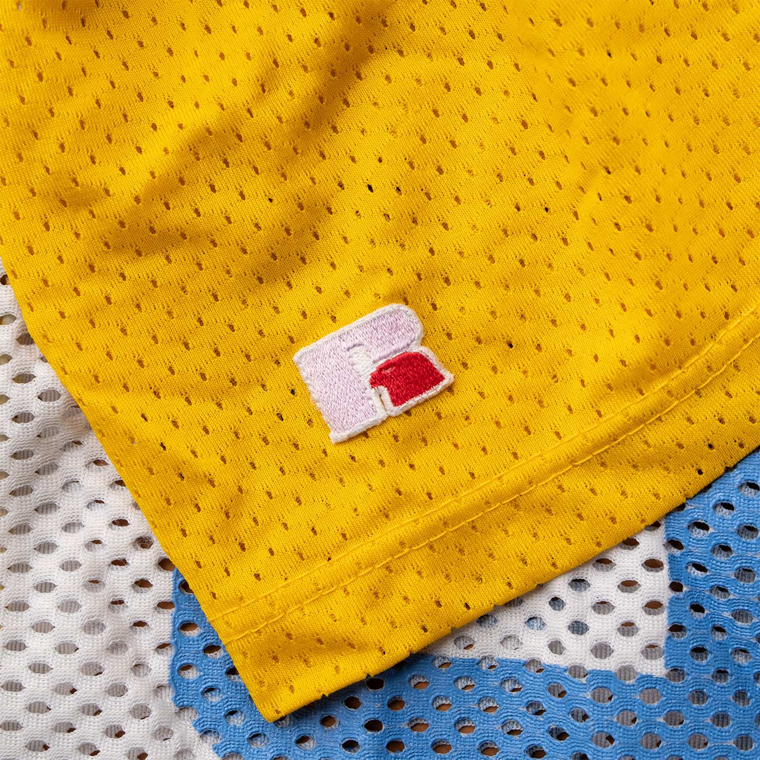 Russell Athletic label on 1980s Richmond #66 Made in USA football jersey.