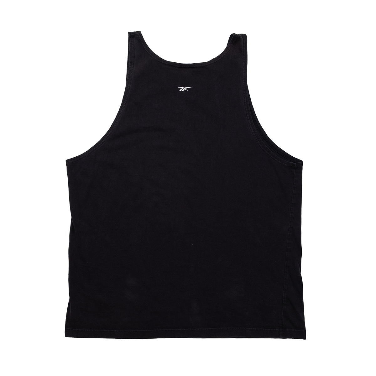 Back view of early-2000s Reebok black muscle tank with white Vector emblem below the neckline.