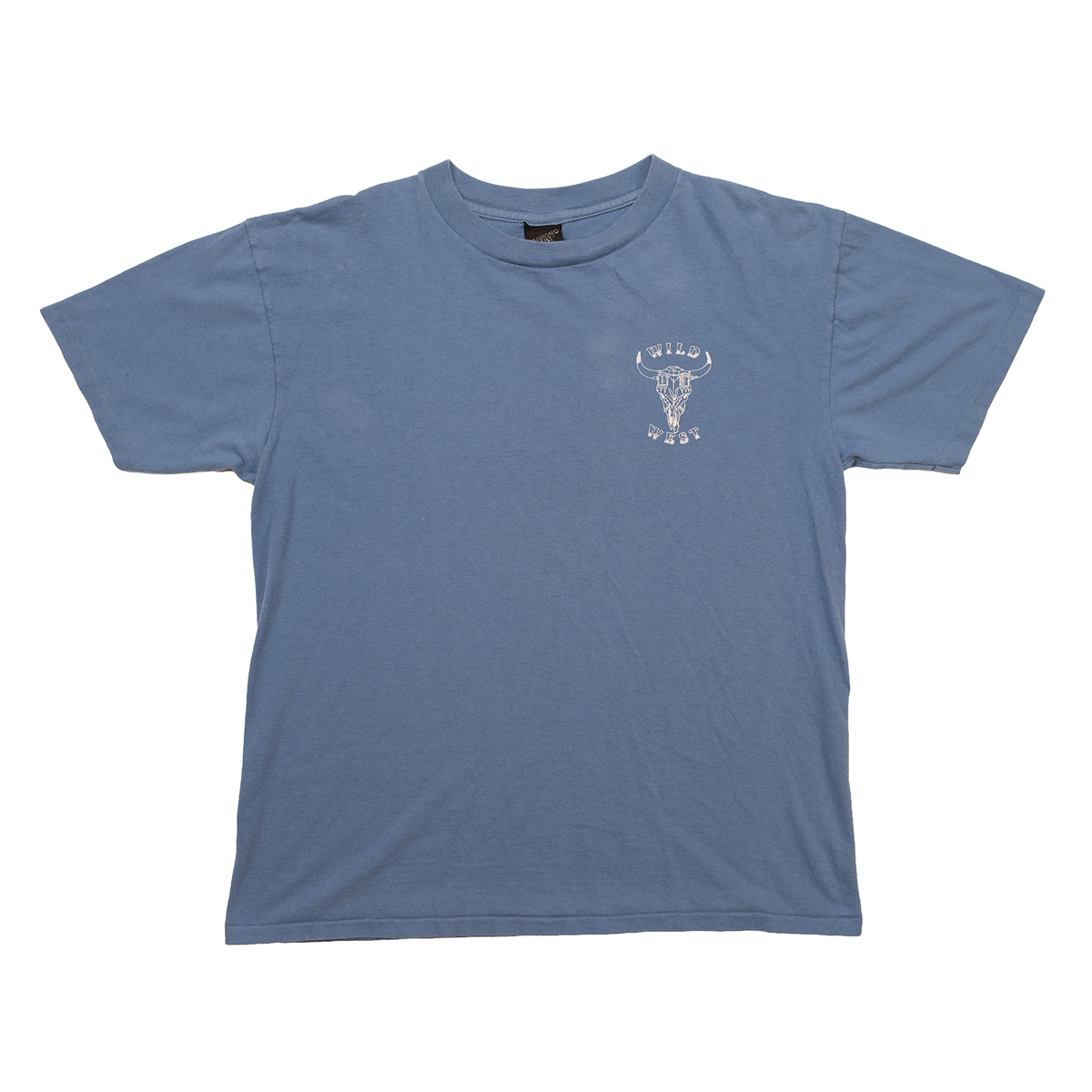 Vintage 1990s faded blue Diamond Dust Wild West graphic T-shirt, front view