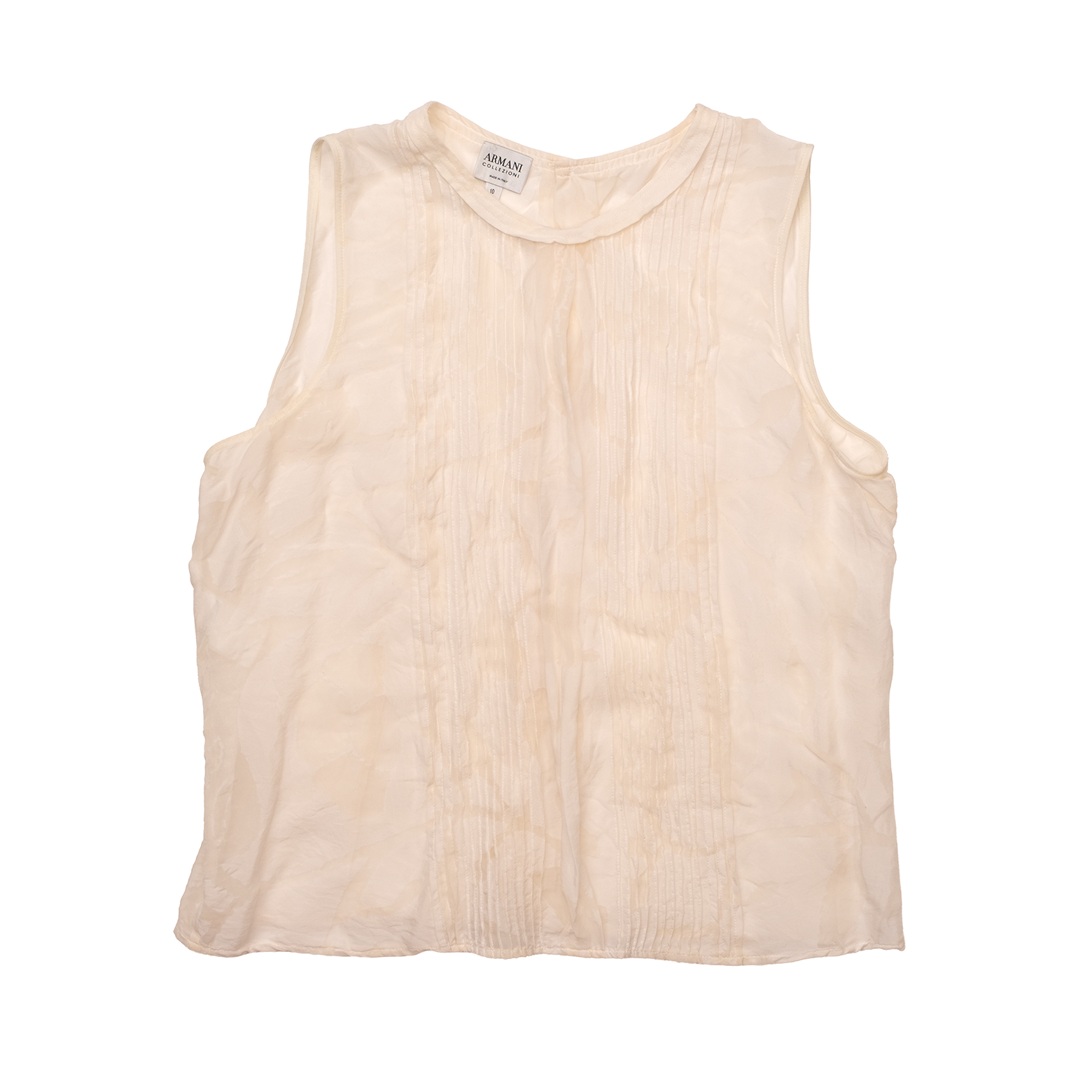 Vintage Armani Collezioni ivory pintuck sleeveless blouse, front view