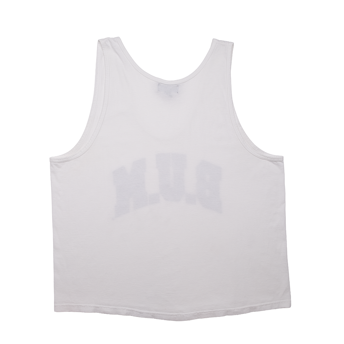 Vintage white B.U.M. Equipment cotton tank top, plain back view