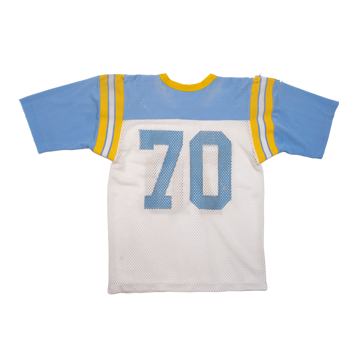 Vintage Richmond number 70 blue and white football jersey, back view