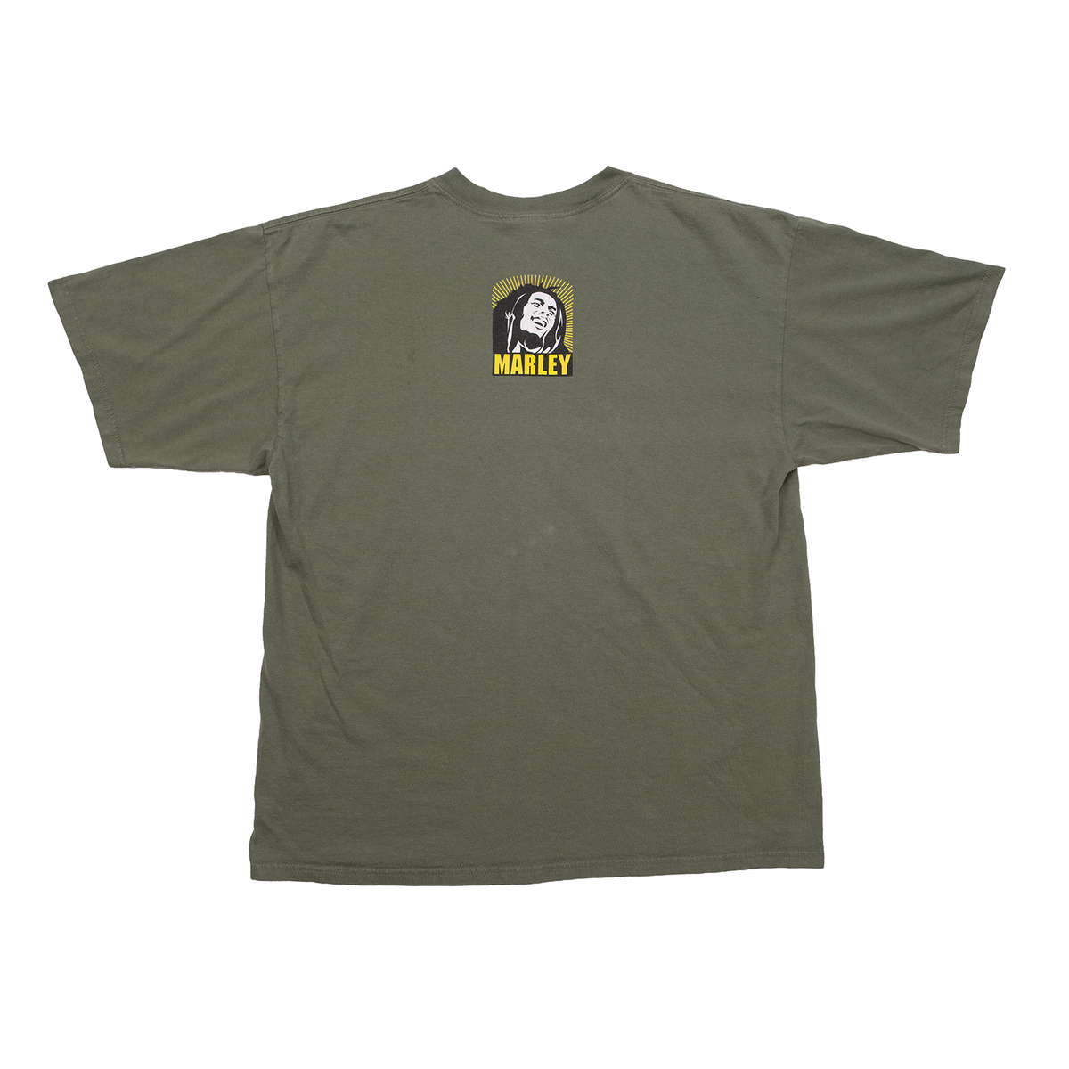 Back view of 2004 Bob Marley tee with smaller Marley graphic.